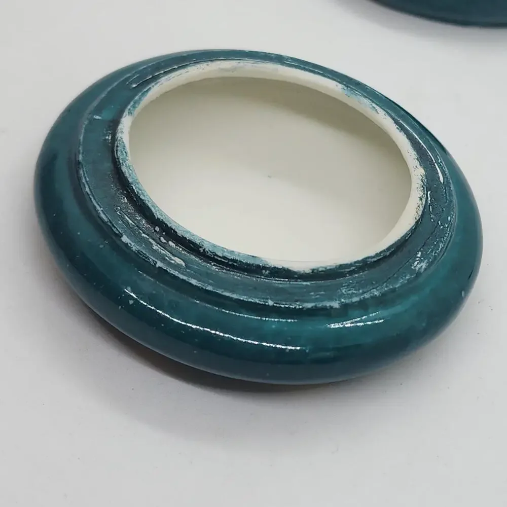 Vintage Portrait Lady Vanity Jar Blue Porcelain Trinket Dresser Box Gold Decor